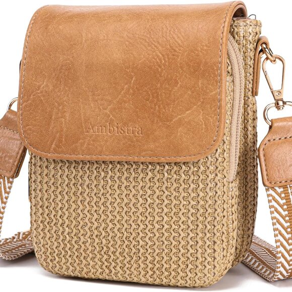 RFID Blocking Straw Crossbody Bag for Women Travel Beach Small Purse - Picture 1 of 9